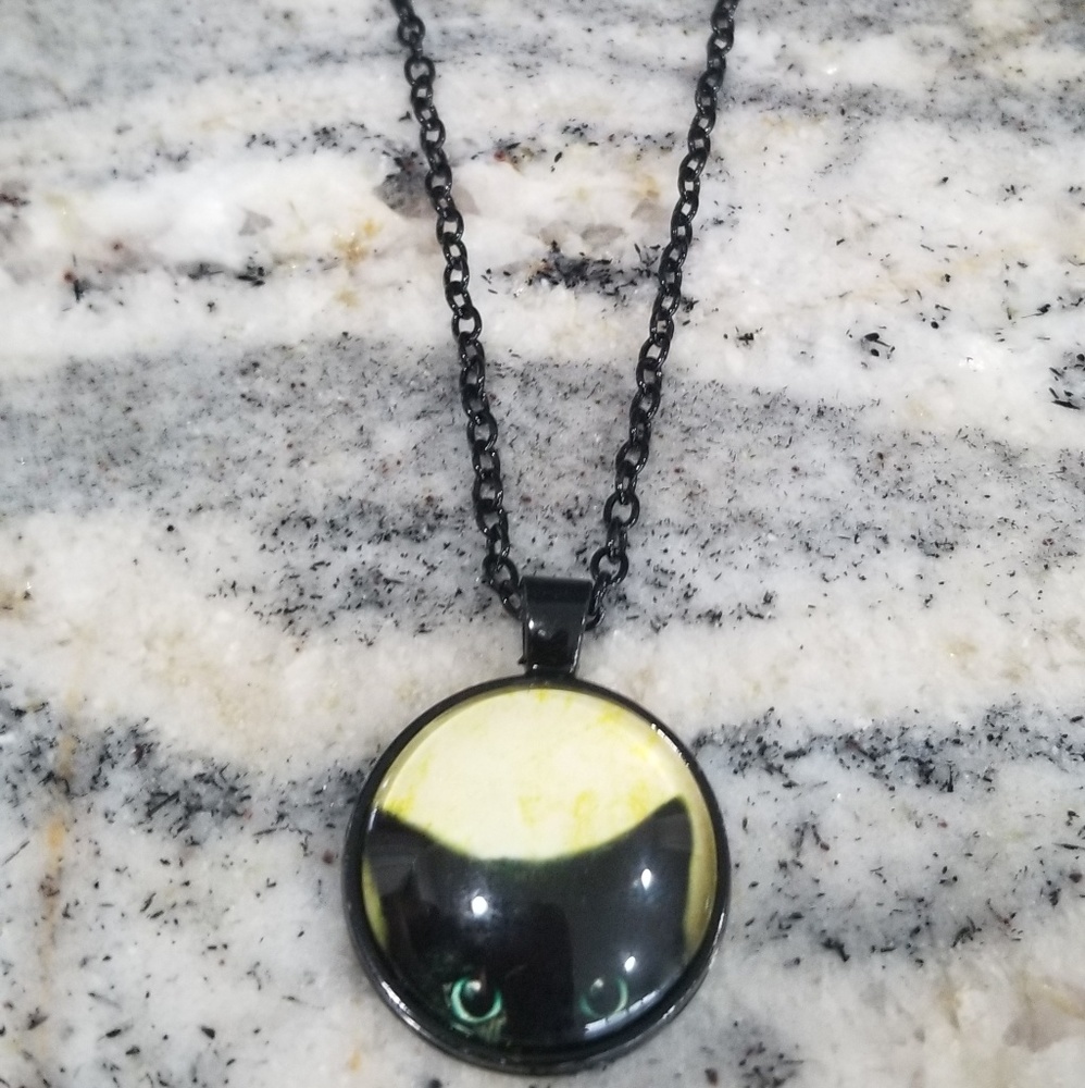 Black kitty Cat necklace adjustable